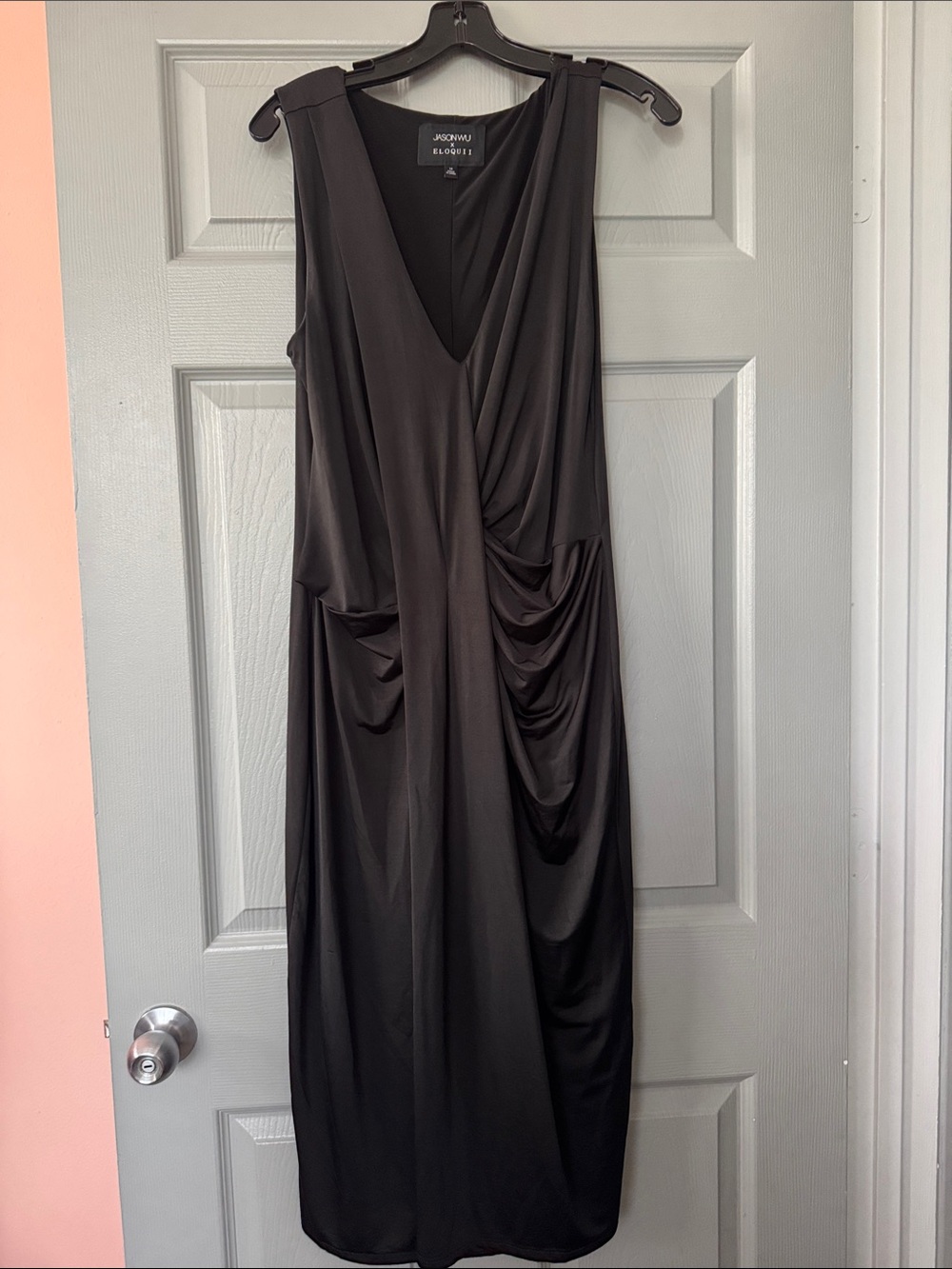 Jones New York Black Sleeveless Draped Midi Dress